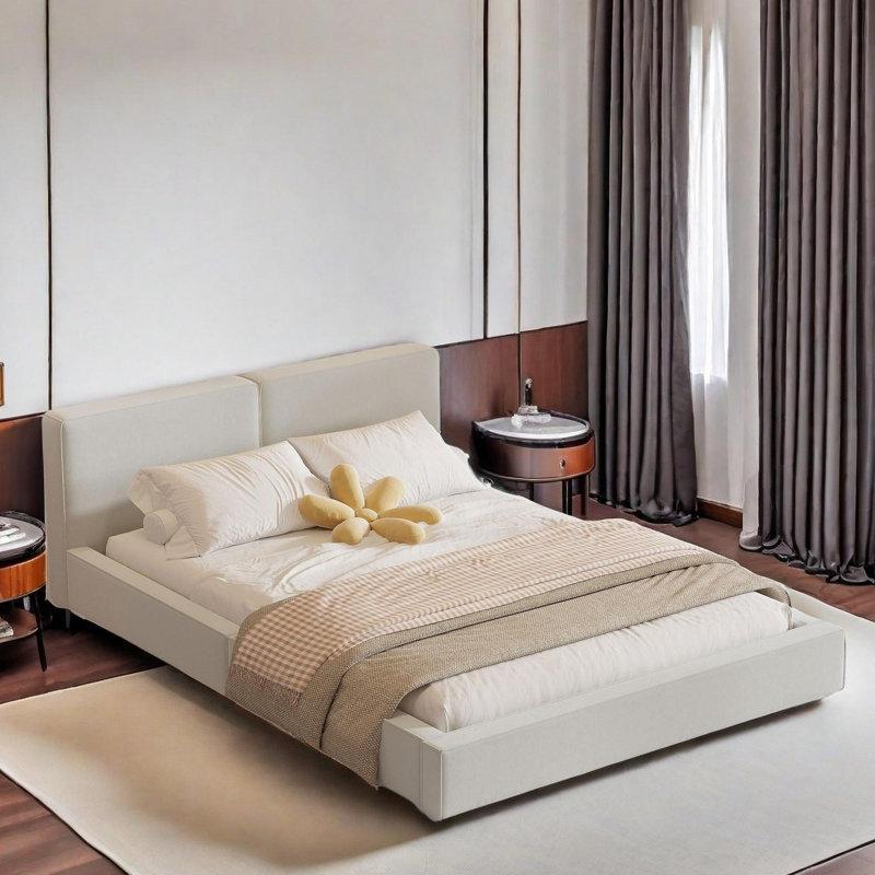 Lit plateforme tapissier Supriya Elegant, Beige