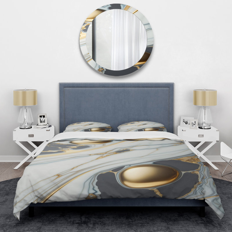 Ensemble de housse de couette en microfibre / polyester Abstract Geode Gold and White Marble IV