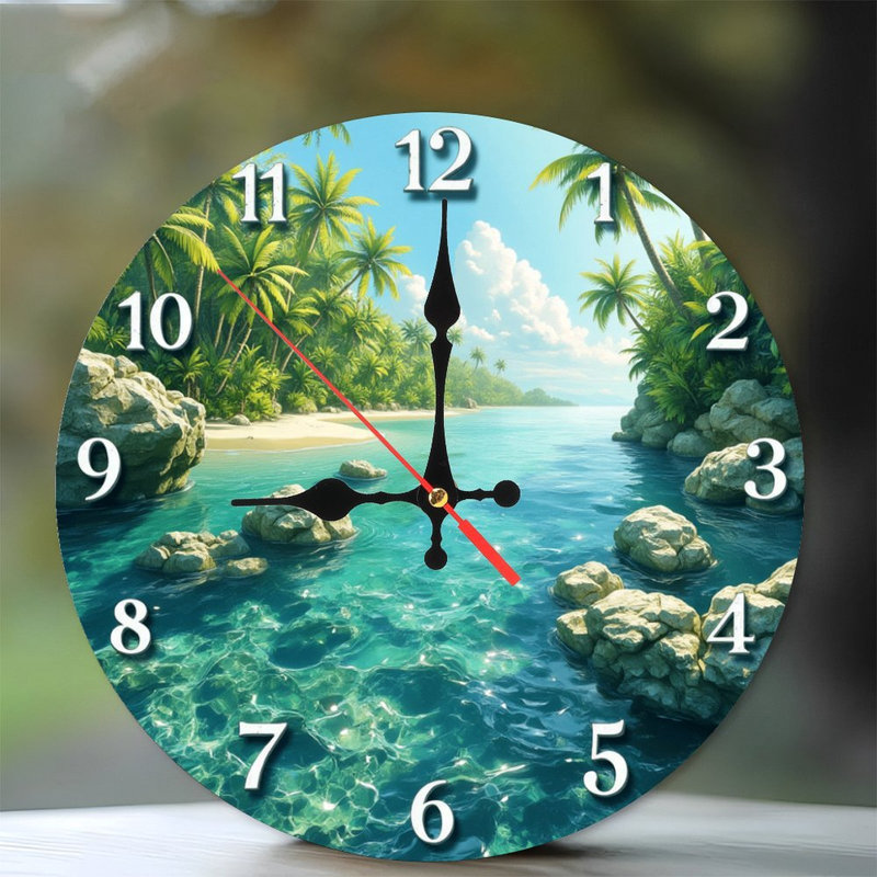 Horloge murale plage tropicale océan calme décor bord de mer