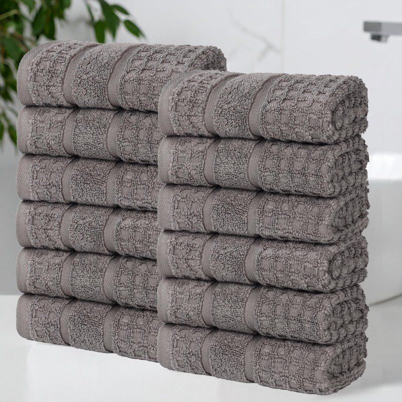  Ensemble de serviettes de bain en coton Zero-Twist - texture gaufrée nid d'abeille - séchage rapide, Gris anthracite