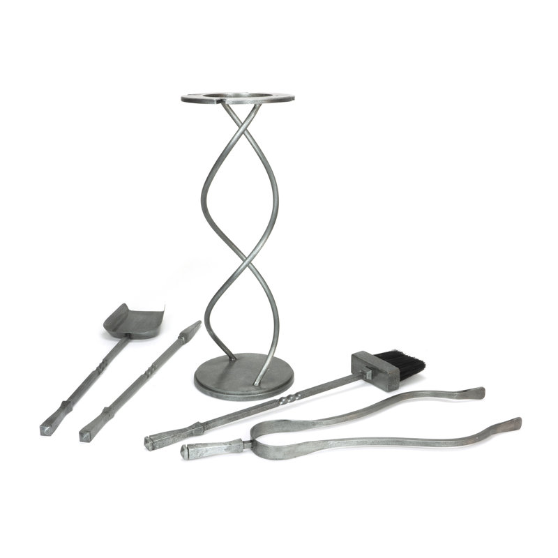 Steel Fireplace Tool Set, Matt Black/Gold