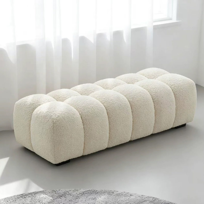 Banc rembourré en bois massif beige