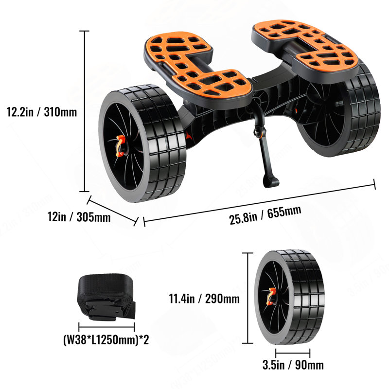 Chariot de kayak robuste, capacité de charge de 320 lb, chariot de canot amovible avec pneus solides de 10 po, supports réglables et pied de support antidérapant