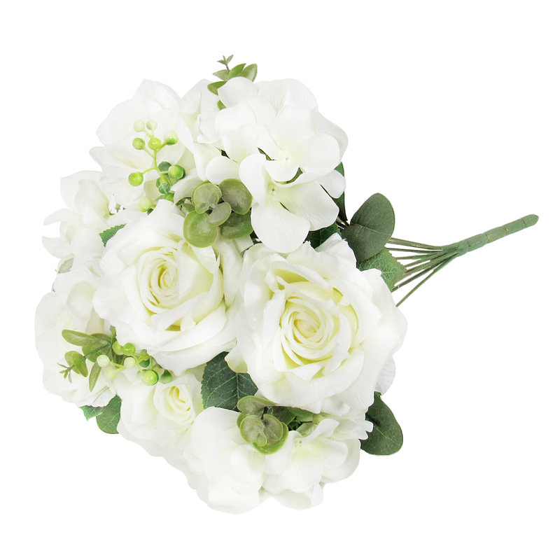 Bouquet de tiges de fleurs d'hortensia artificielles mélangées, Blanc crème