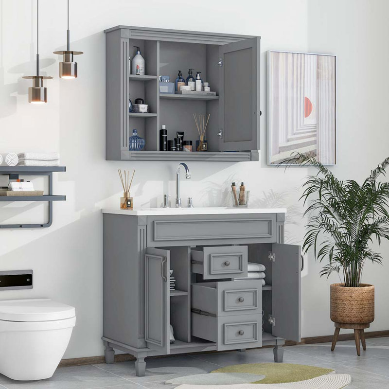 Ensemble de meuble-lavabo simple 36,01 po avec plateau en résine Clarra, Gris