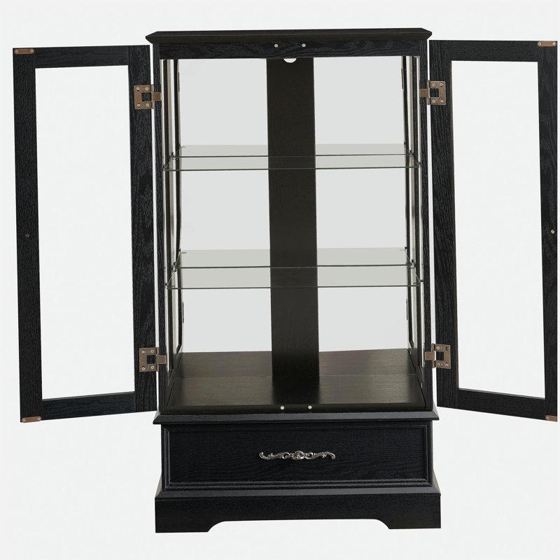 Vitrine lumineuse en verre avec tablettes réglables - Vitrine élégante à 2 portes et tiroir intégré, ampoule incluse - NOIR