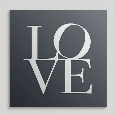 «Love» par Francy, art textuel, H 35 po x l 35 po x P 1,5 po, Taupe / blanc, Toile