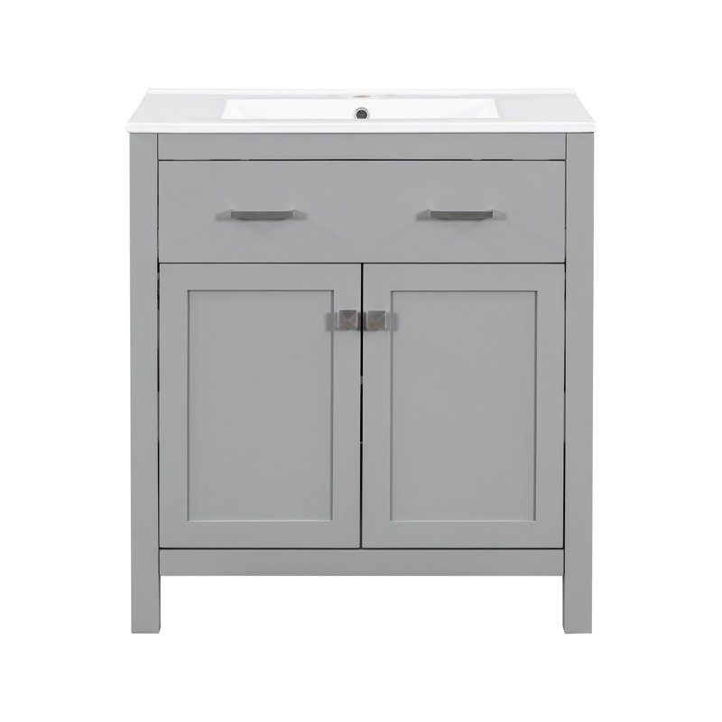 Armoire de salle de bain grise 60 po avec lavabo double, tiroir et rangement réglable, Grey, Argent