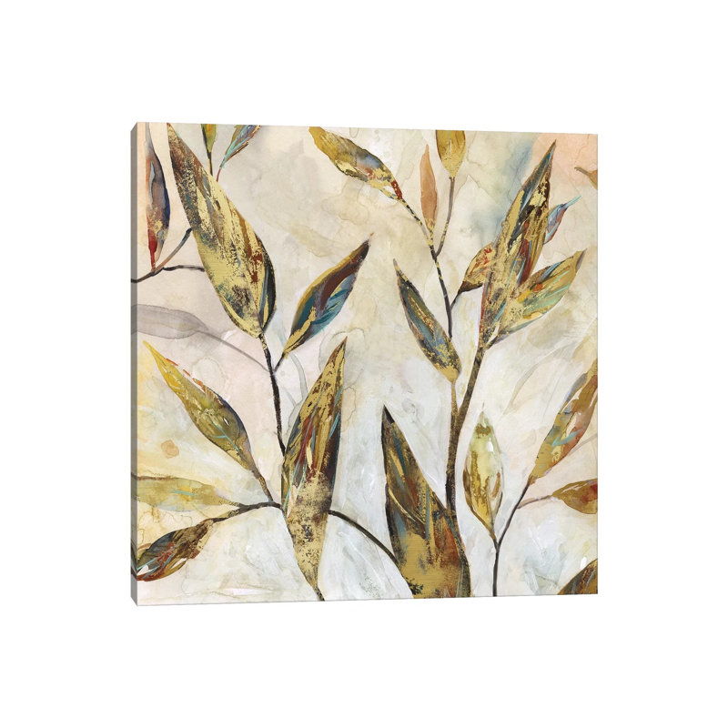 Gilded Leaves II by Domonique Brown - Painting on Canvas, 30.48 cm H x 30.48 cm W, Wrapped Canvas