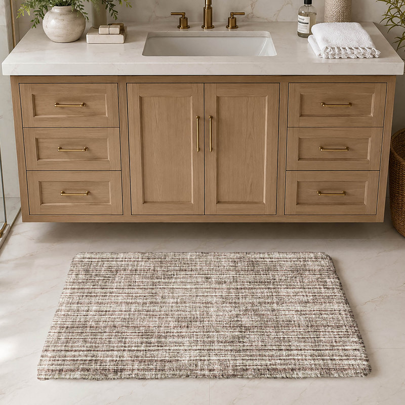 Tapis à rayures Shaggy Dream lavable à la machine de qualité supérieure, Brown, 1'8" x 2'6"