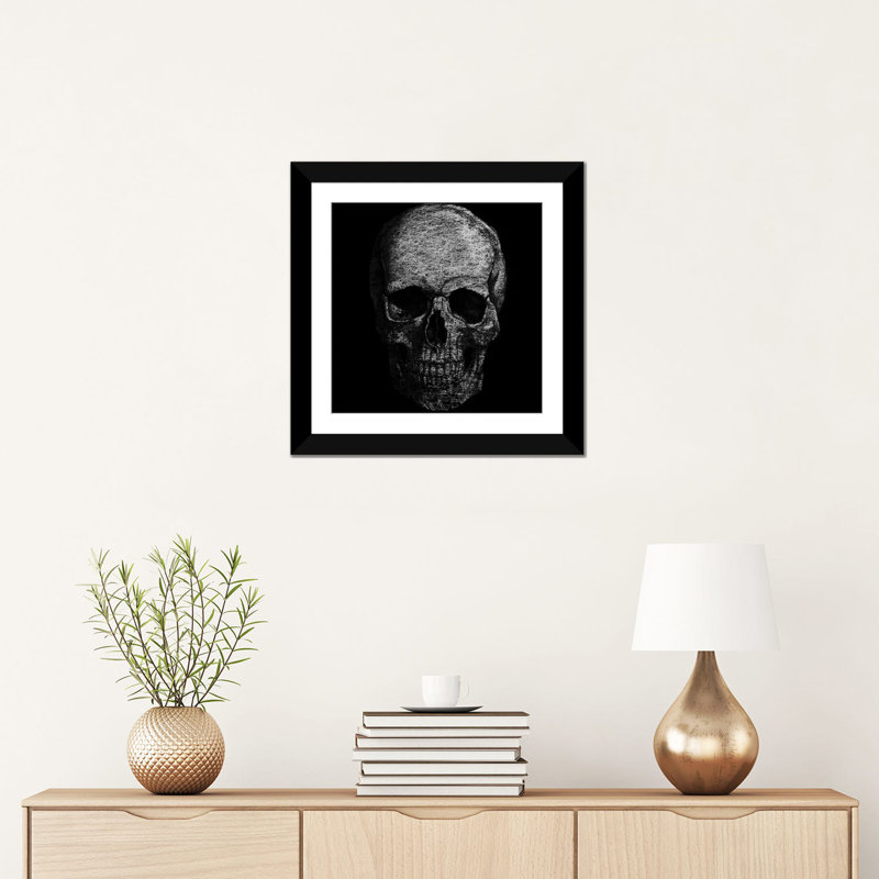 Albree Modern Skull Fibers, impression sur toile, H 16 po x l 16 po x P 1 po, Papier d'art encadré noir, Blanc