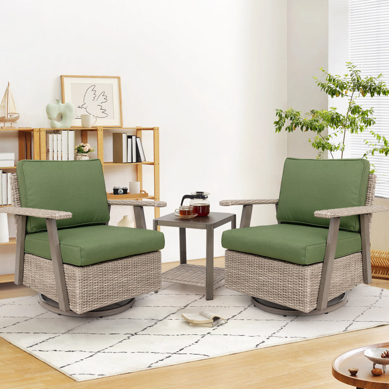 Arusha Antilles Howton 3-Piece 360-Degree Oversized Resin Wicker Outdoor Swivel Rocker Patio Chairs Set, Green