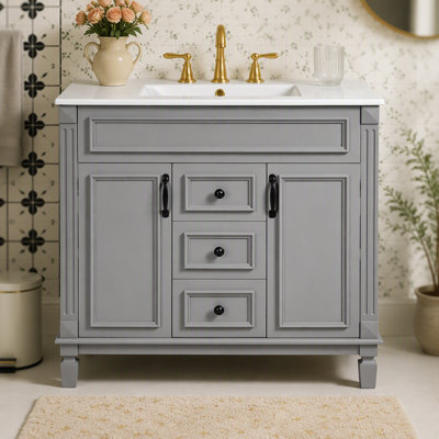 Meuble-lavabo 36 po avec lavabo supérieur, armoire de rangement moderne avec 2 portes à fermeture douce, meuble-lavabo simple