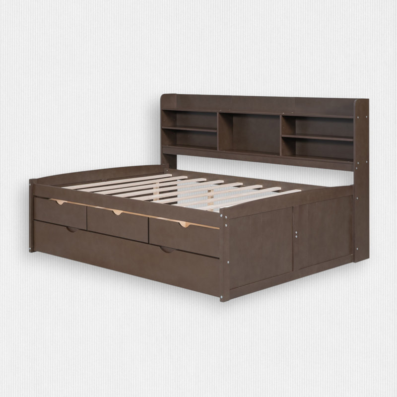 Lit plateforme avec lit gigogne et 3 tiroirs de rangement, Gris antique