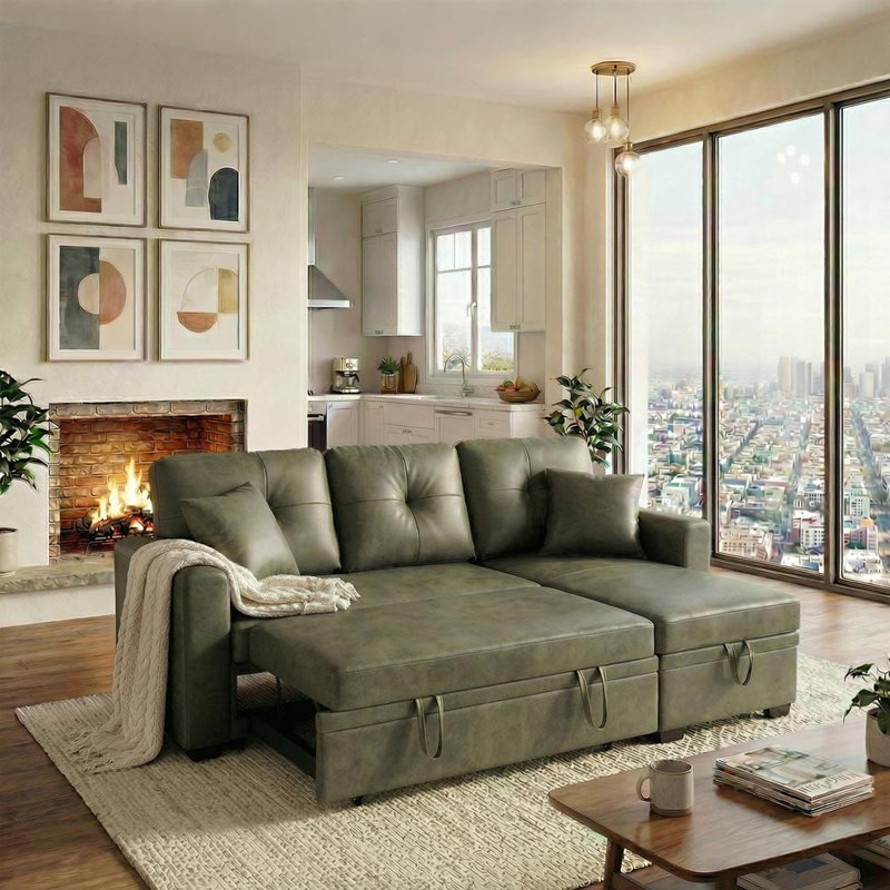Canapé modulaire avec lit escamotable, canapé-lit, Polyester vert olive