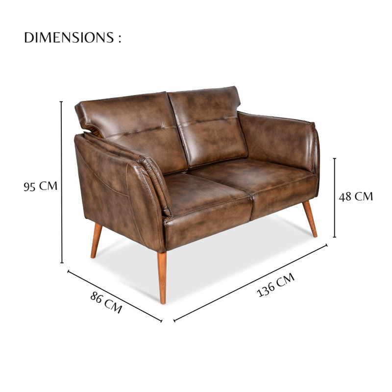 2 Seater Genuine Leather Sofa, Dark Brown