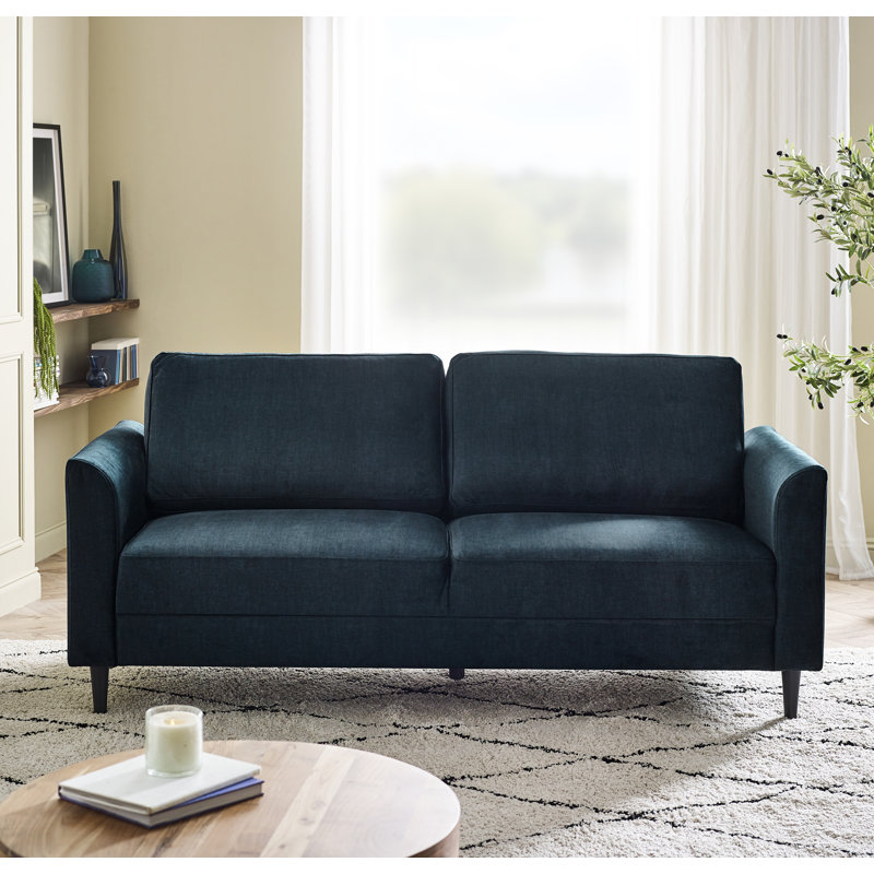 Logi Fabric Seater Sofa - Upholstered Modern Minimalist Boxy Style, Blue, 3