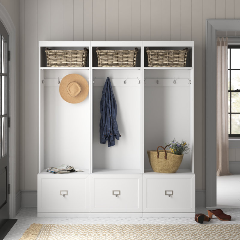 Crestshire 66 " Wide Hall Tree with Drawers and Shoe Storage, White