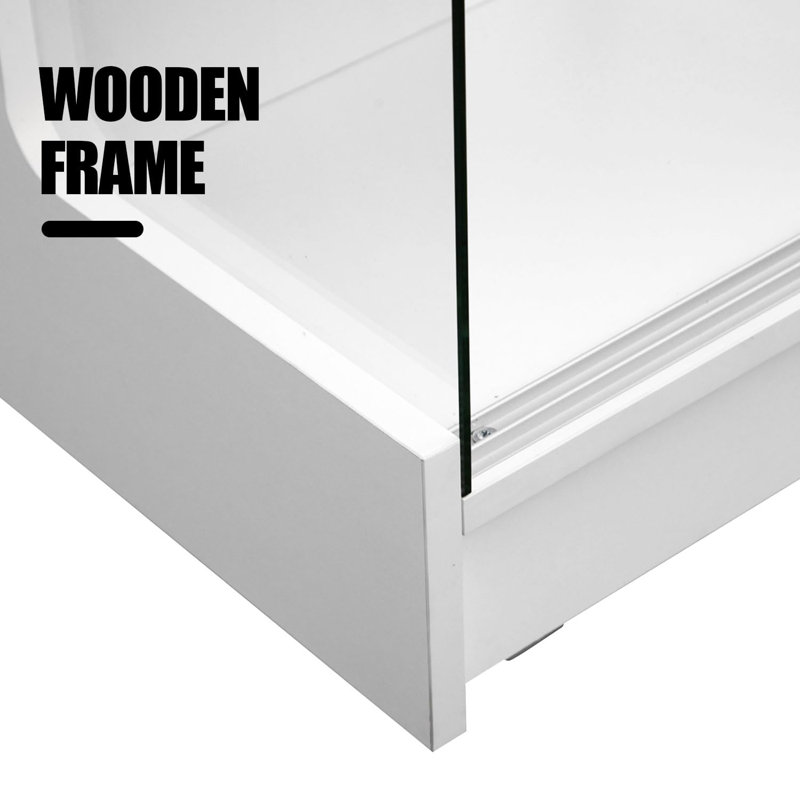 L 48 po x P 22 po x H 42 po - Comptoir de vente au détail avec tablettes réglables en verre, verre trempé, panneau de particules stratifié blanc, tiroirs verrouillables