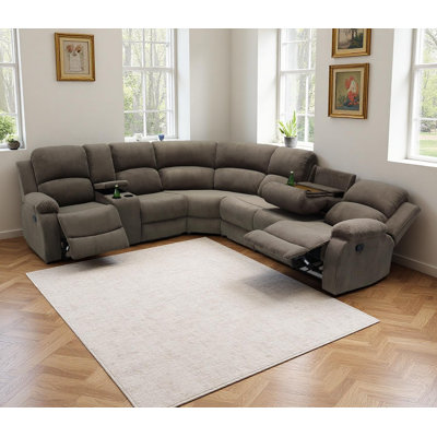 3 - Piece Modern And Overstuffed Soft Manual Reclining Sectional With Cupholders And Storage