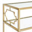 Table d'appoint rectangulaire en métal doré antique et verre trempé transparent avec tablettes à deux niveaux, support structurel de style H, patins de plancher, 21,6 lb, tablettes de 13,25 po de profondeur