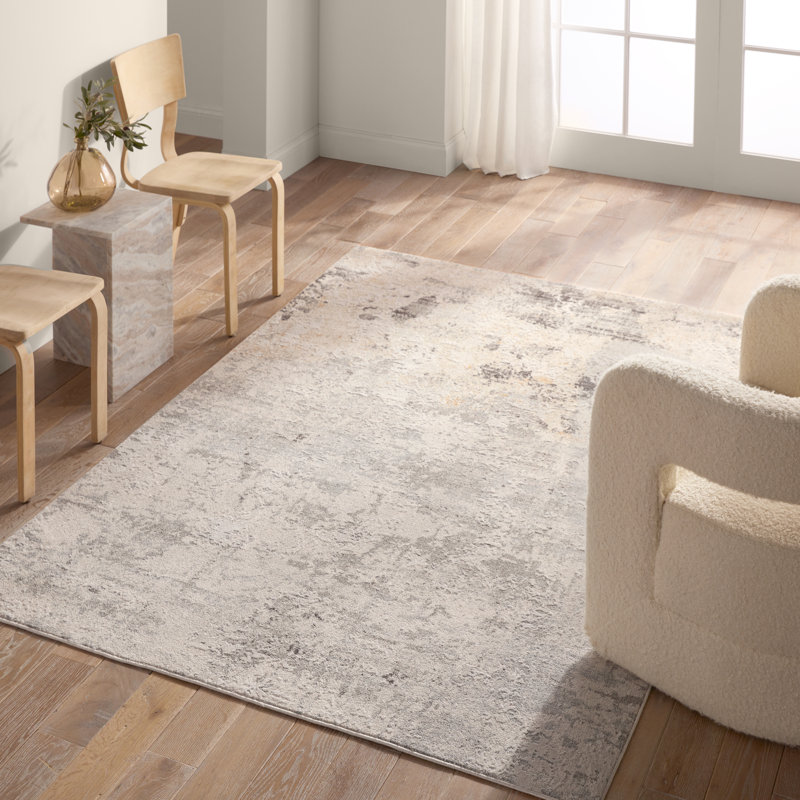 Tapis rectangulaire gris / crème tissé à la machine Fynnlay, Rectangle 3 pi 11 po x 5 pi 11 po