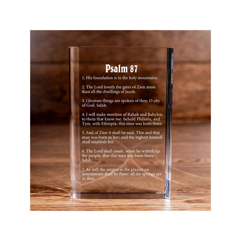 Livre de cristal gravé au laser Jerricha Psalm 87 - Elegantieux pour croyants, H 8 po x l 6 po x P 2 po