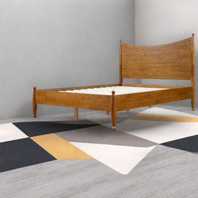 Lit Queen avec tête de lit courbée, cadre plateforme en MDF, style ferme moderne