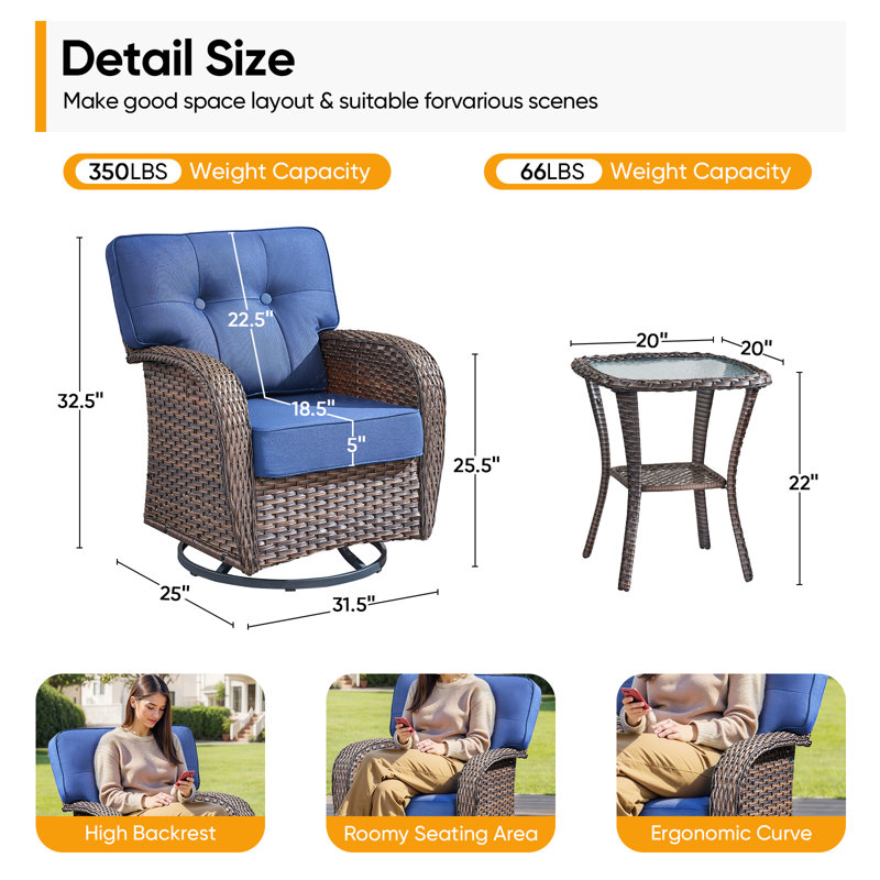 Ensemble de conversation pour patio avec coussins 6 pièces Fiorillo, Bleu