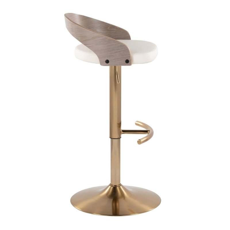 Tabouret de bar réglable avec pivot en métal doré, Polyuréthane blanc, 3, Polyuréthane blanc