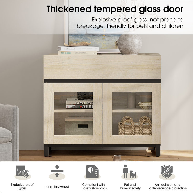 Modern TV Stand With Glass Doors For 40 Inch Tvs, Entertainment Center Console With Drawer And Metal Base For Living Room, Bedroom