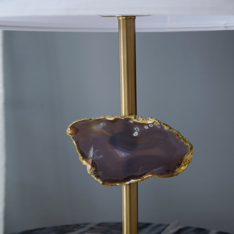 Table Lamp With Agate Slice And White Drum Shade