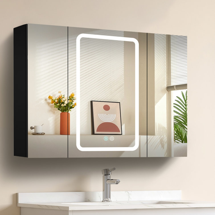 Frameless Bathroom Wall Mounted Mirror Cabinet with 3 Doors and Adjustable  Shelves - Costway