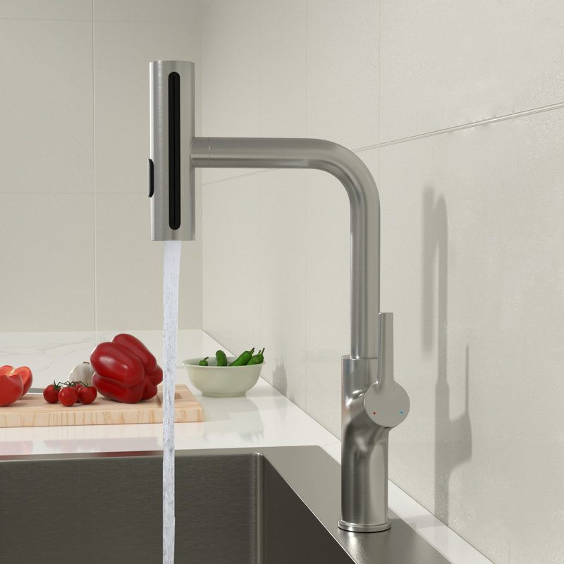 Robinet d'évier de cuisine escamotable en acier inoxydable à 4 fonctions, Acier Inoxydable