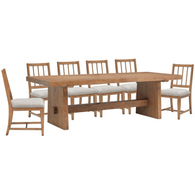 Trestle Dining Table With 6 Grey Side Chairs