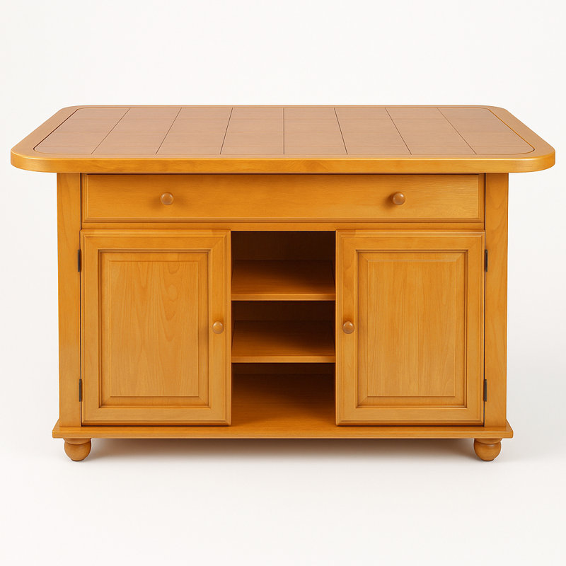 Azizi 60 " W Kitchen Island, Light Oak