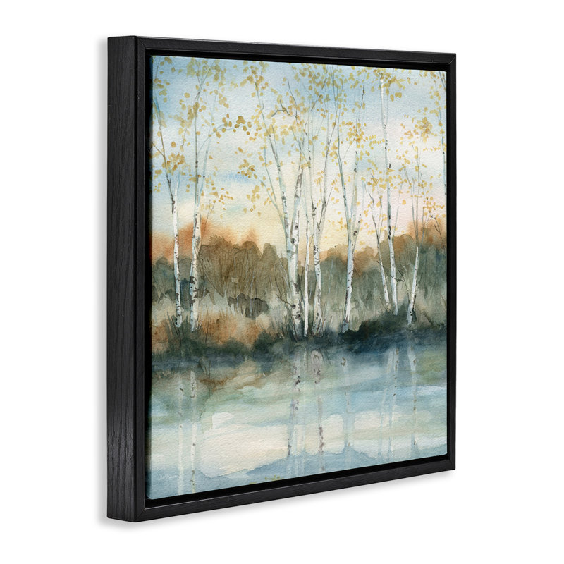Quaint Birch Tree Reflections, 18" H x 18" W, Jet Black Floater Frame