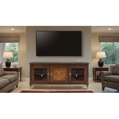 Modern Style TV Stand 3 Drawers Gold Round Knobs And Legs Felt Line Drawers Dark Cherry Finish