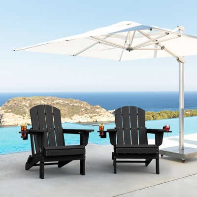 Chaise Adirondack pliante en polyéthylène haute densité Wolak avec porte-gobelet double (ensemble de 2)