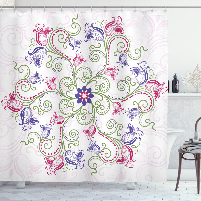 Ensemble de rideau de douche et crochets mandala, H 75 po x l 69 po, Gris champagne