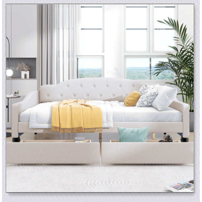 Upholstered Tufted Daybed With Two Drawers