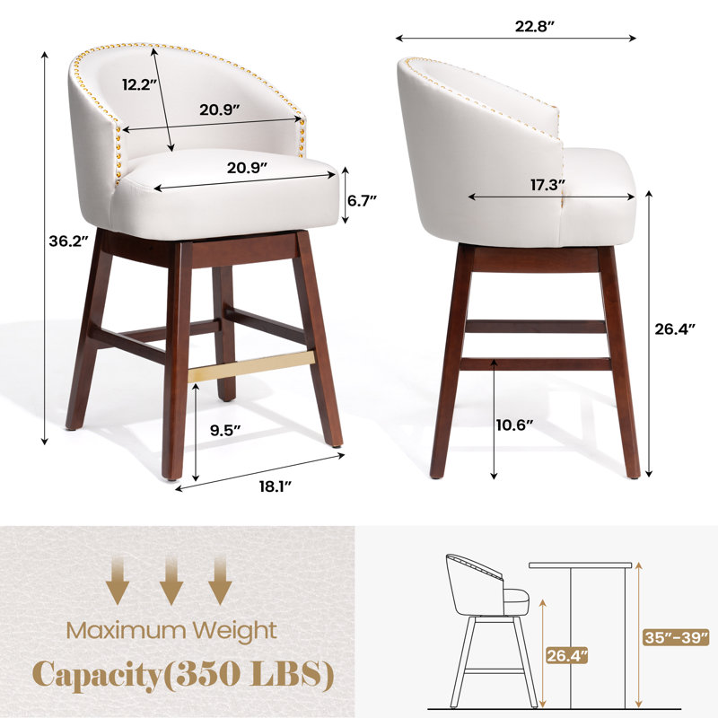 Tabouret de comptoir pivotant en similicuir de 26,4 po, Blanc