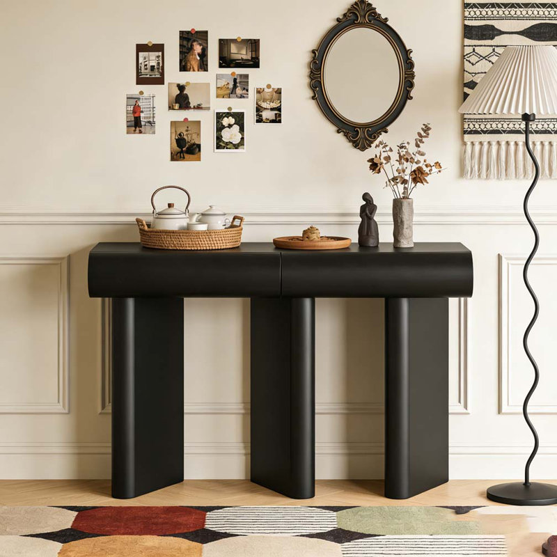 Pieds géométriques modernes à tiroirs incurvés pour table d'entrée moderne, Black