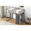 Lit mezzanine double en bois avec garde-robe intégré et tablettes de rangement, lumière DEL, gris