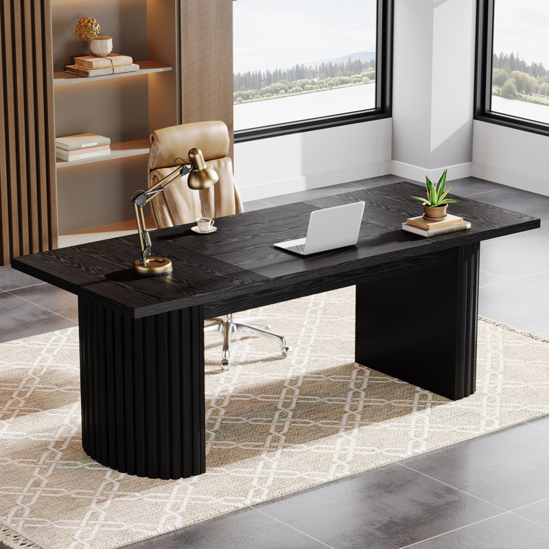 78.74" Extra Long Executive Desk, Farmhouse Computer Office Desk Workstation With Double Base For Home Office, Black