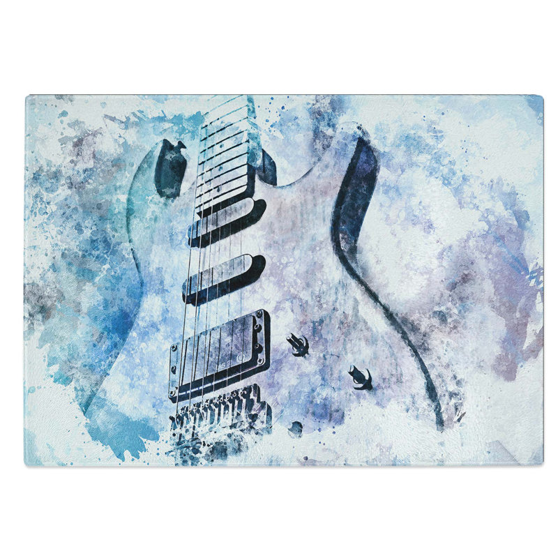 Glass Electric Guitar in Abstract Chopping Board, 28.5 cm W x 20 cm L