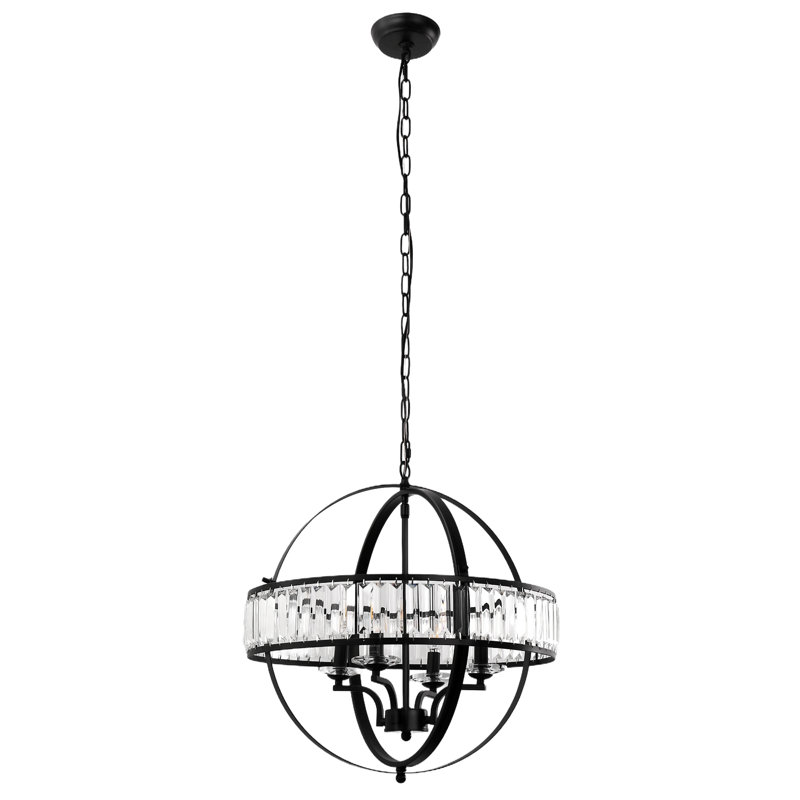 Luminaire suspendu en cristal noir mat à 4 lumières Jizzel