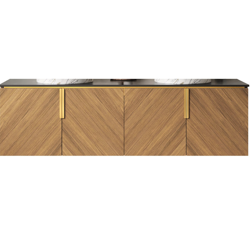 60 po de configuration de l'armoire diagonale 60 po noir et blanc texturé en chêne brun, niveau de qualité de fabrication en contreplaqué, capacité de résistance à l'eau, grands compartiments de rangement, fonction de fermeture en douceur,
