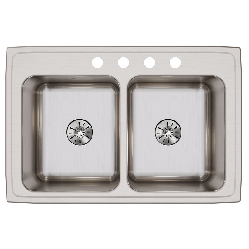 Lustertone 33" L x 22" W Double Basin Drop-In Kitchen Sink with Drain Assembly, 4 hole