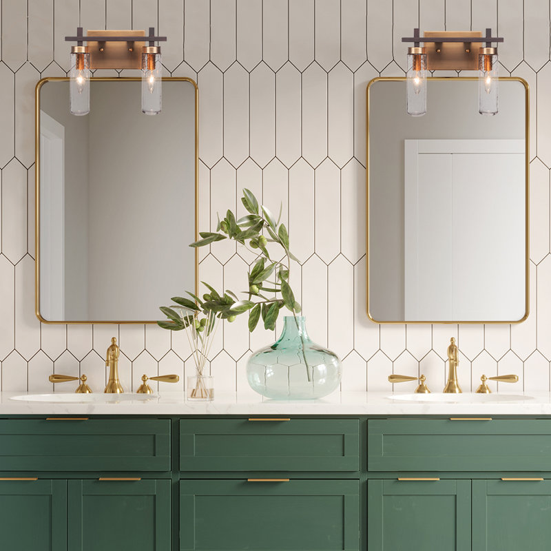 Salinda 2 Light Bath Bar, Clear Bubble, Espresso/Brass